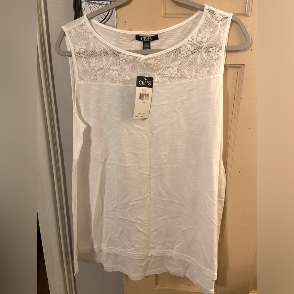 White tank with lace at collar